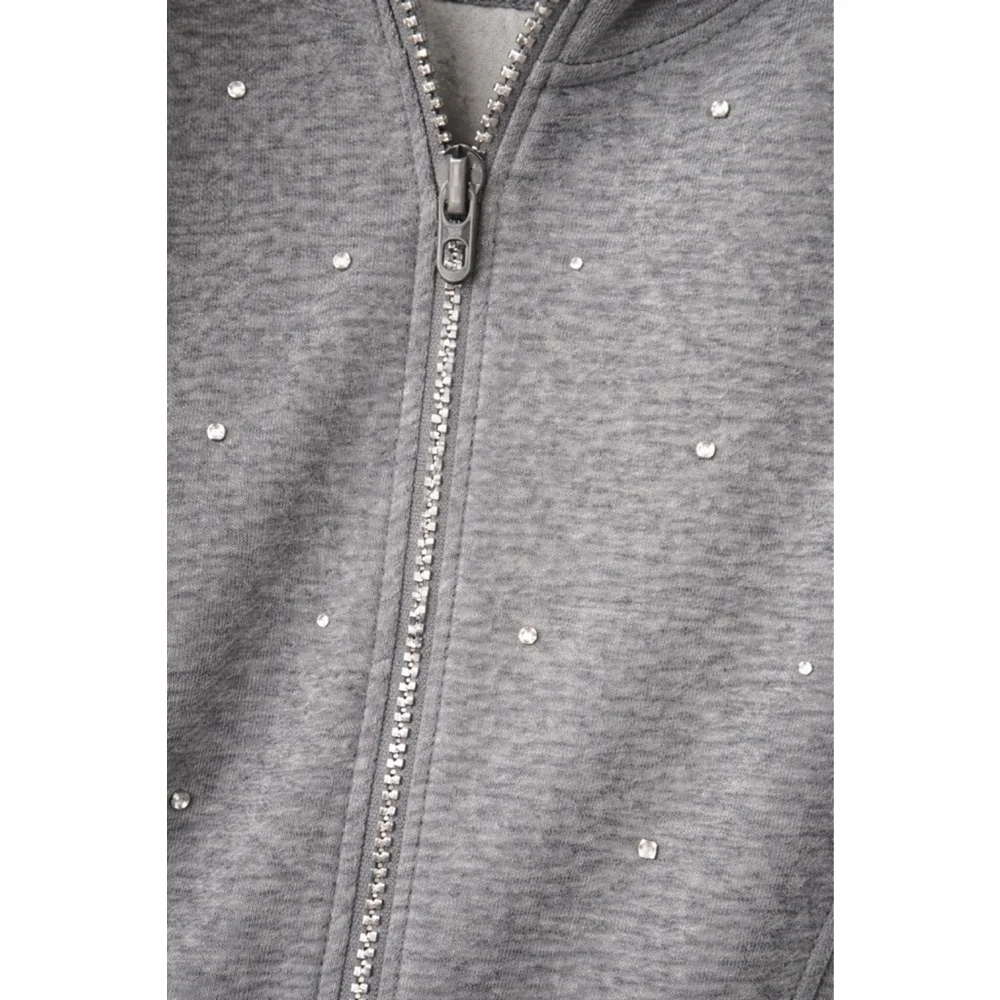 Quacker Factory Gray Rhinestone Zip Jacket Women’s Large Sparkle Sweatshirt - Picture 6 of 8